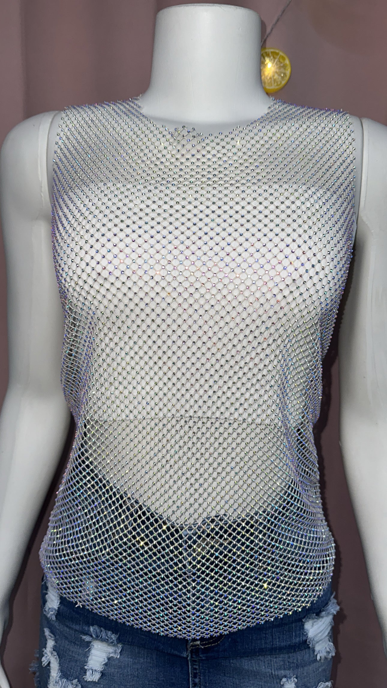 Camisa transparente rhinestones negro/ crema