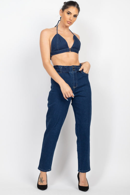 Top y pantalón baggy denim set