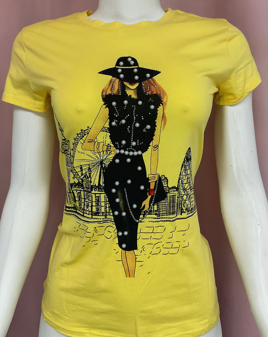 Camisa casual London Beyon amarillo/ negro