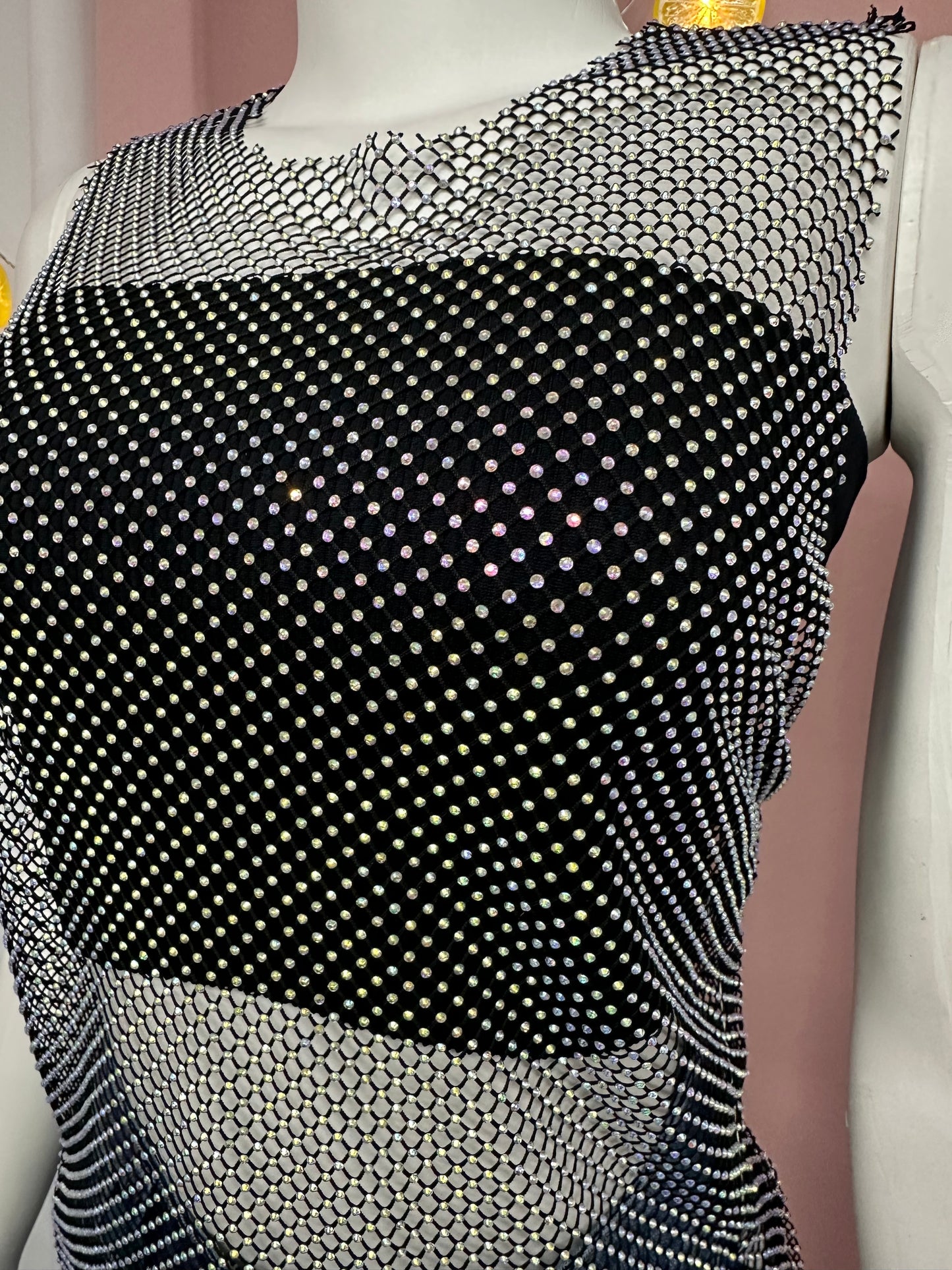 Camisa transparente rhinestones negro/ crema