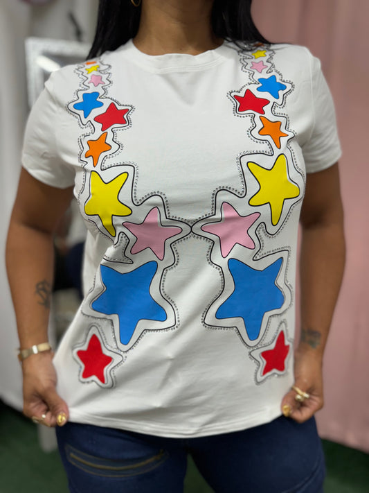 Top blanco estrellas colores rhinestones