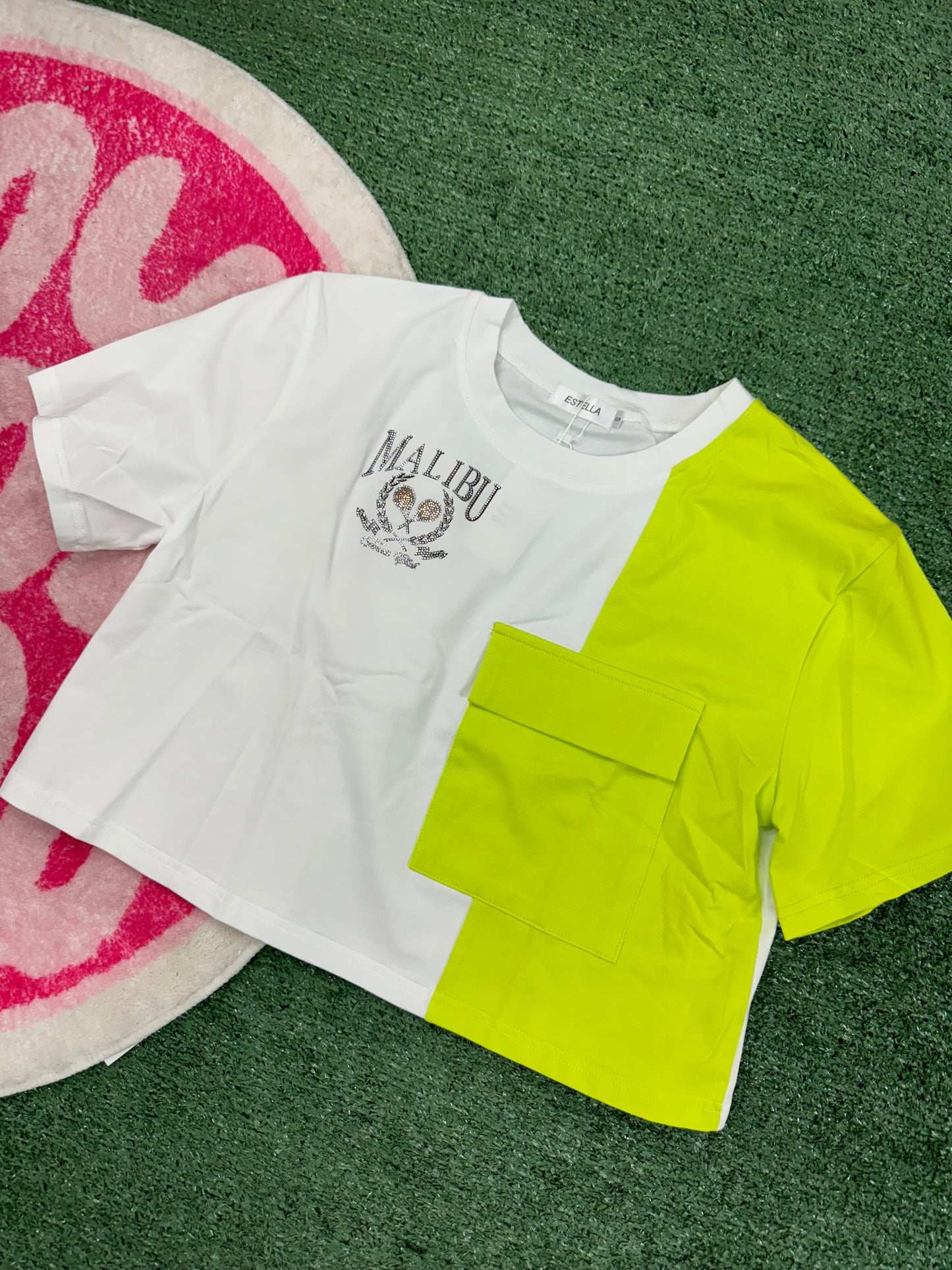 Crop top Malibu verde neon y blanco