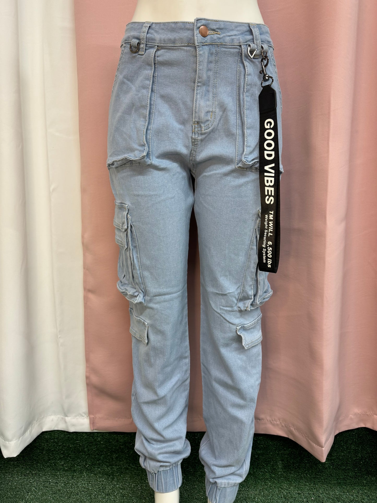 Jogger denim light blue adorno good vibes AB