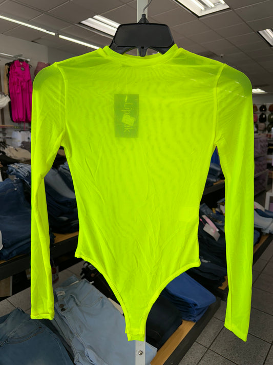 Bodyshirt manga larga mesh transparente verde/rosa/crema/negro/blanco