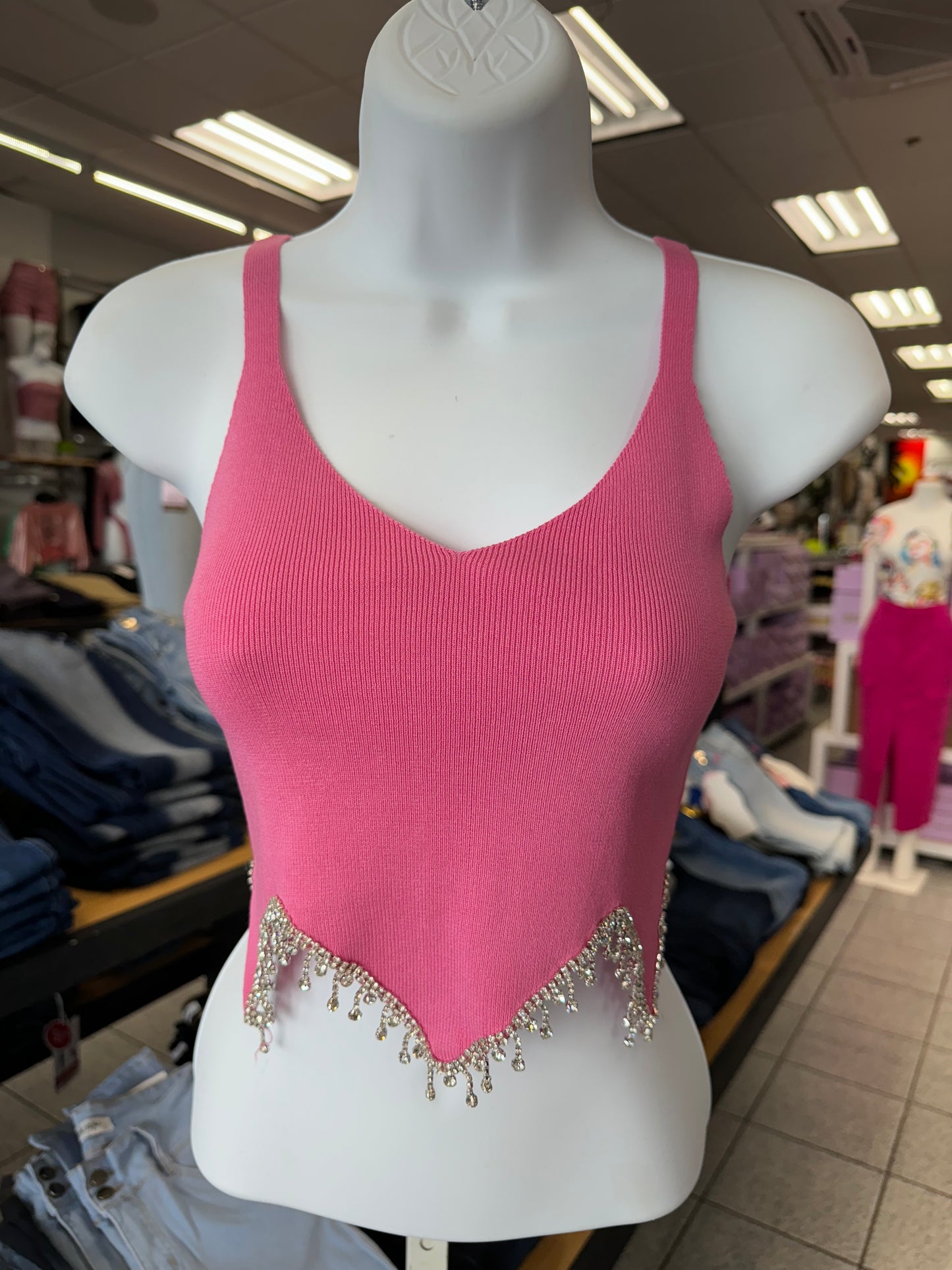 Crop top lana rhinestones rosa/ negro