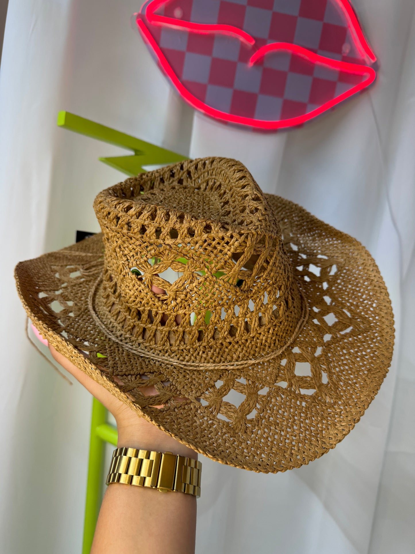 Gorro vaquero bohemio crema/ marrón