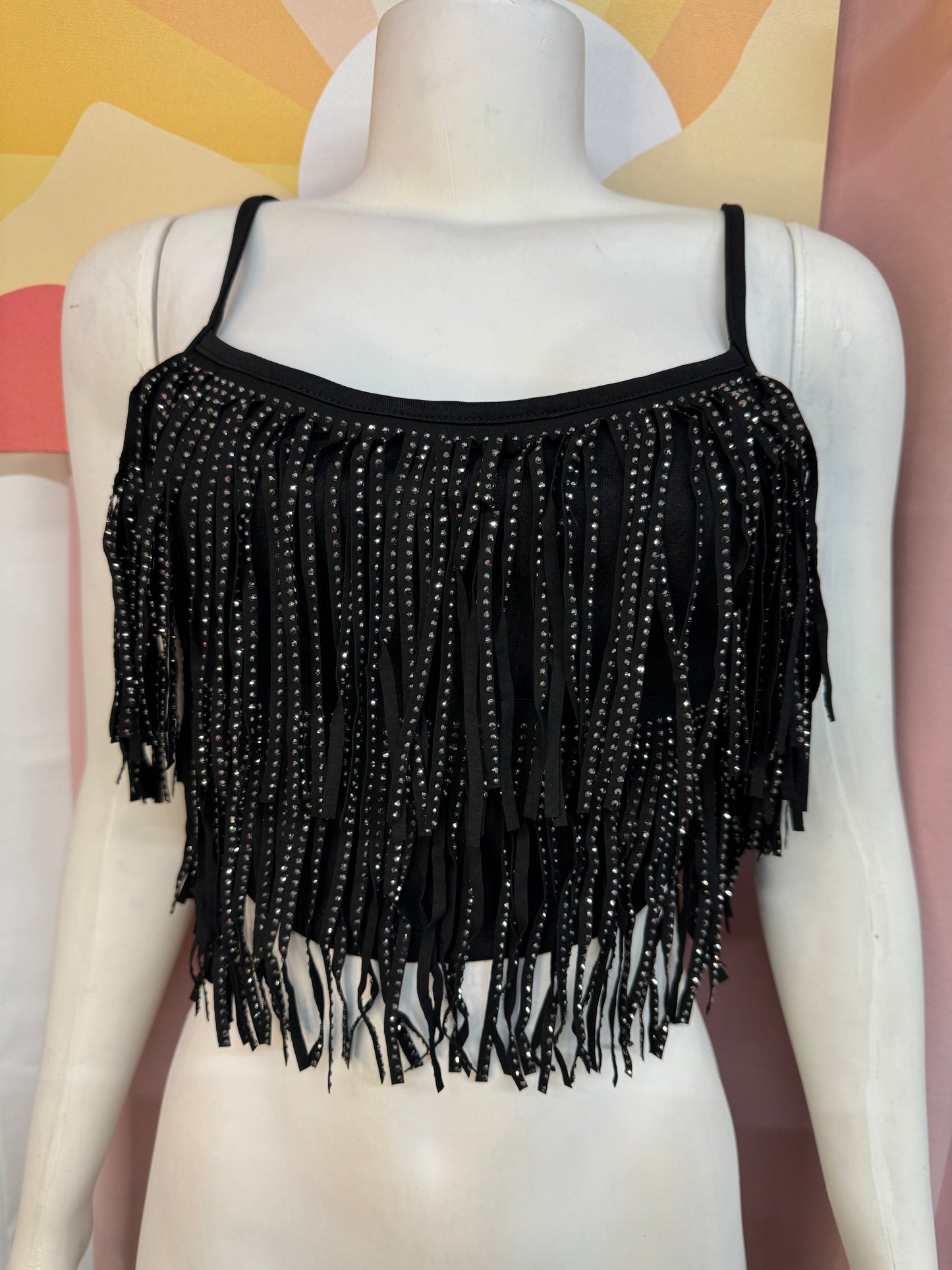 Crop top flecos vaquero negro  brillos