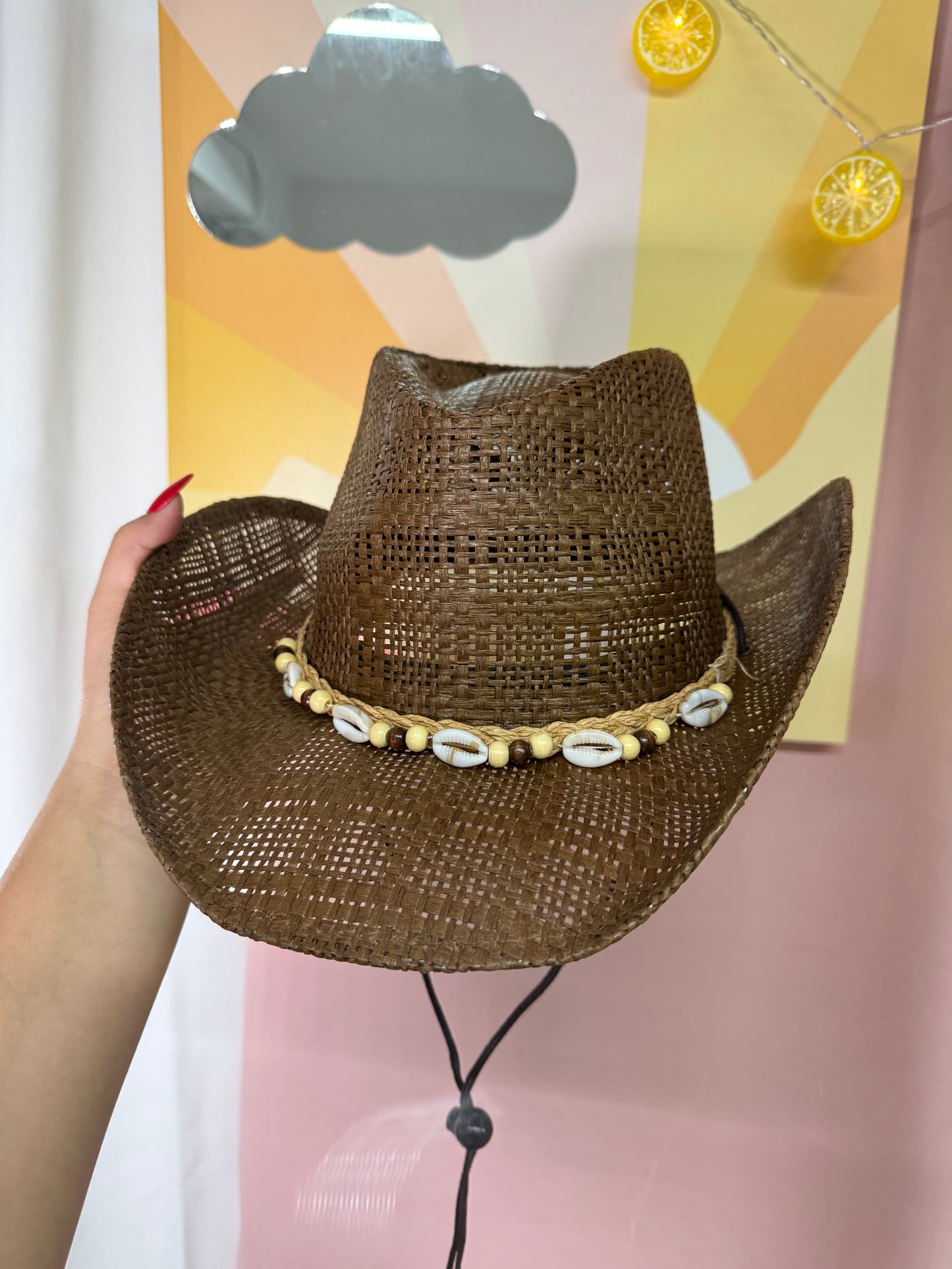 Gorro vaquero caracolas crema/blanco/marrón claro/marrón oscuro