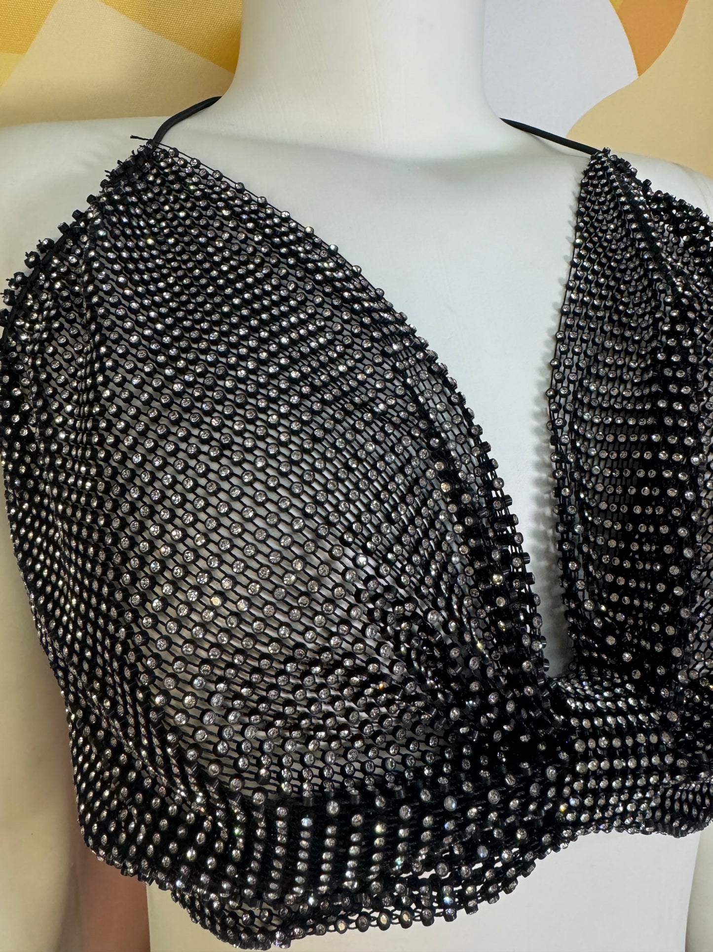 Crop top bra rhinestones blanco/negro one-size