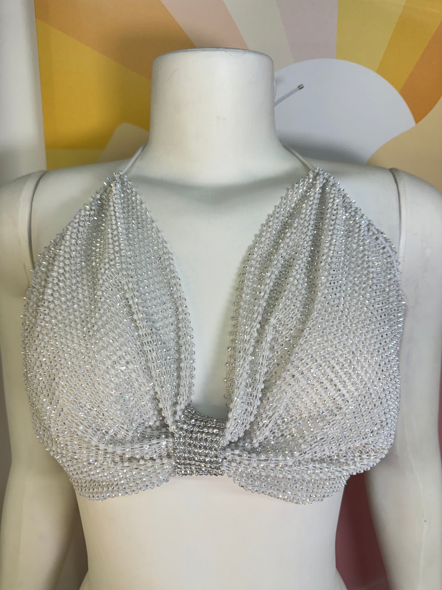 Crop top bra rhinestones blanco/negro one-size