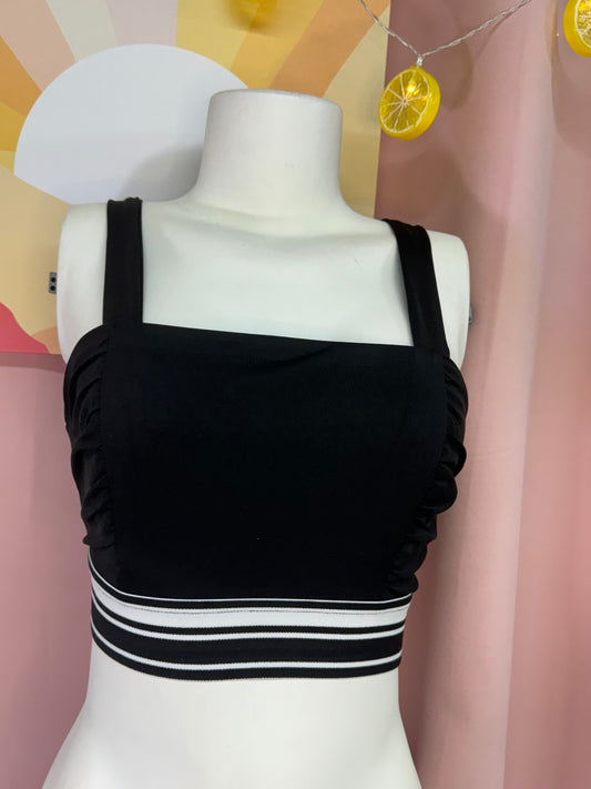 Crop top franja tiras negro y blanco