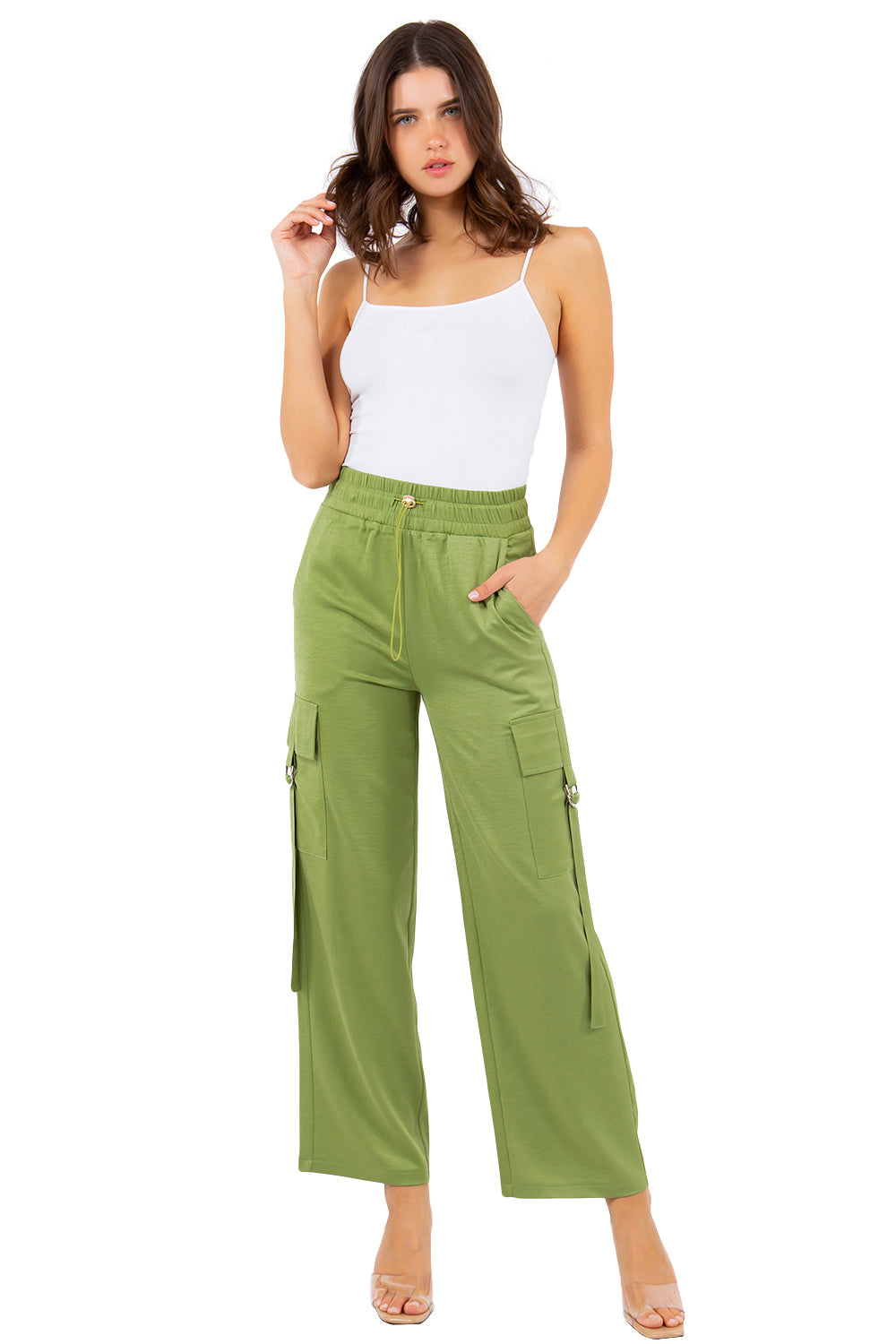 Pantalón cargo relajado negro/ verde/ crema