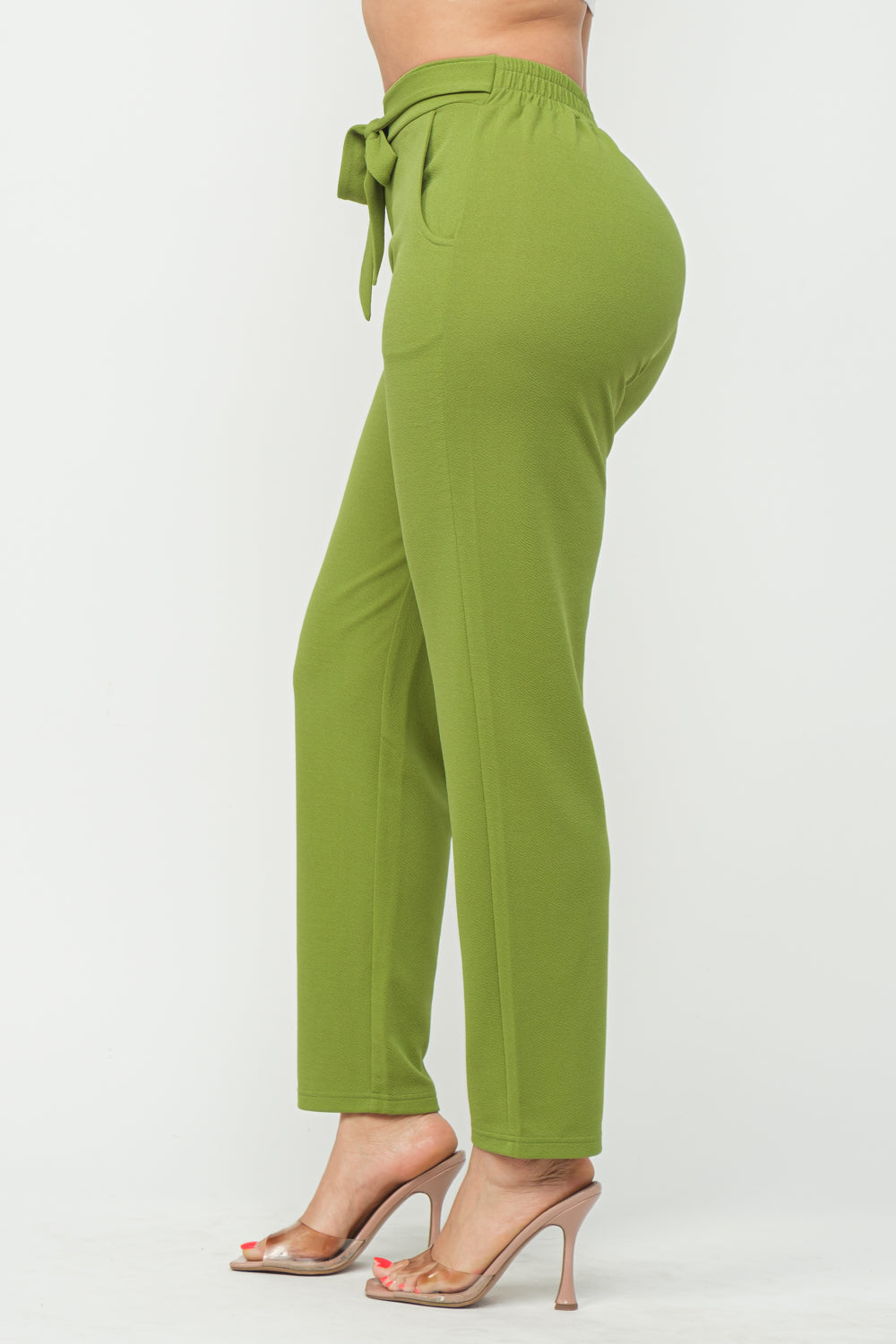 Pantalón elegante bolsillos cinturón verde/ negro/ azul