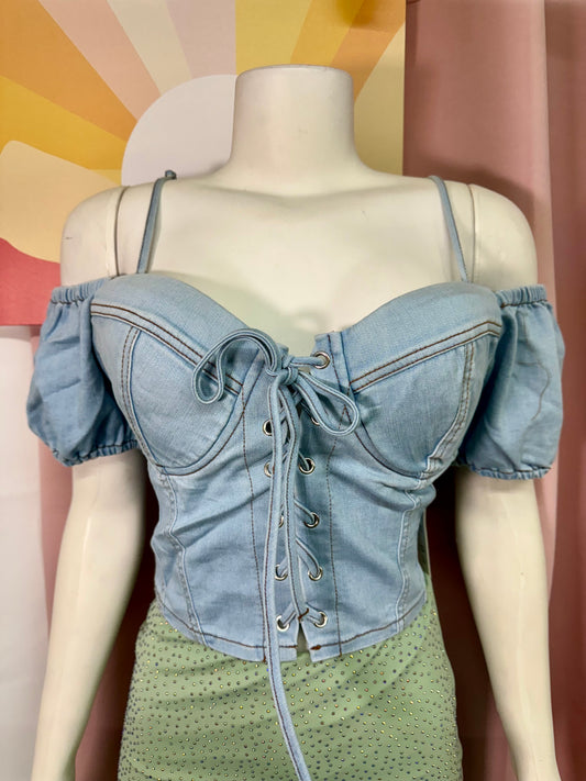 Top denim bustier azul claro