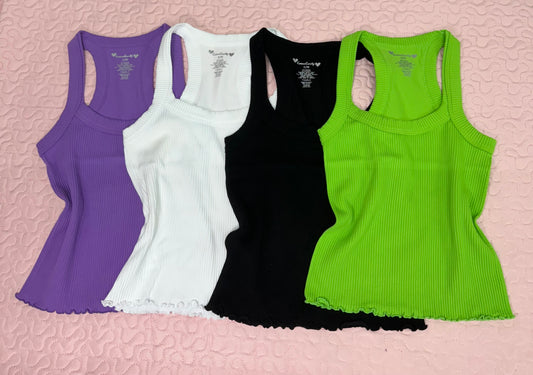 Top spandex borde fruncido verde/negro/blanco/violeta