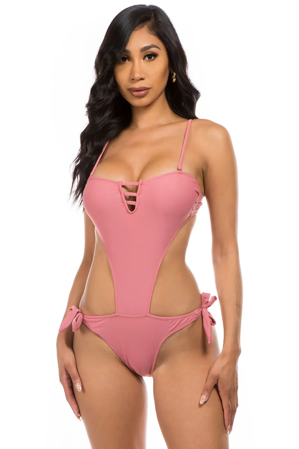 Traje de baño trikini strapless negro/ blush