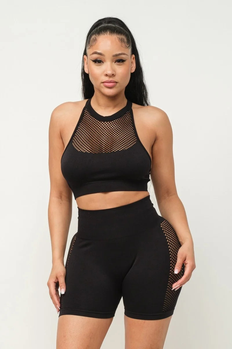 Set spandex mesh Bermuda verde/ negro