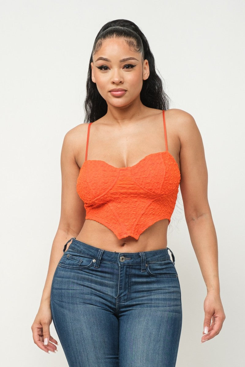 Crop top tirilla texturado frame verde/ naranja