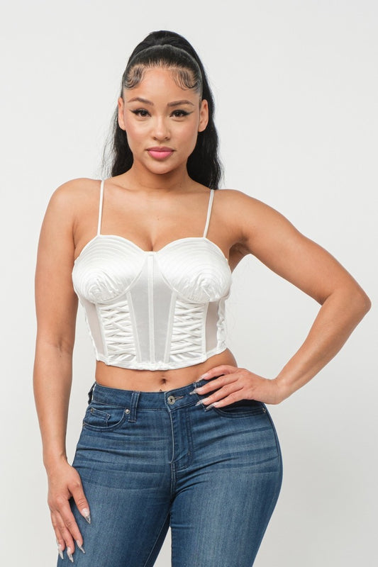 Crop top tirillas bustier texturado blanco/ negro