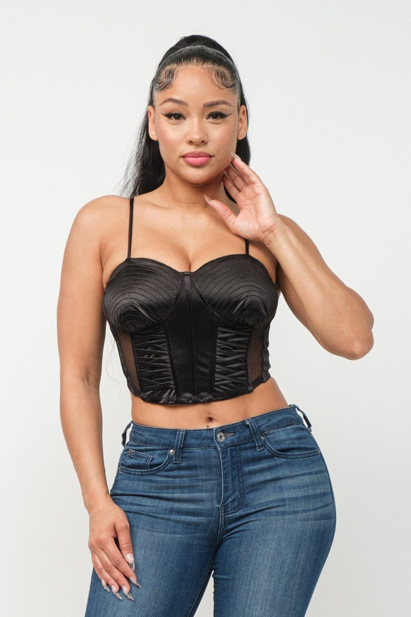 Crop top tirillas bustier texturado blanco/ negro