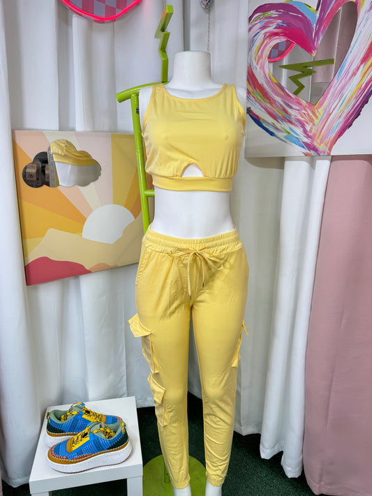 Set sport jogger crop top bolsillos lila/aqua/amarillo/coral/azul/negro