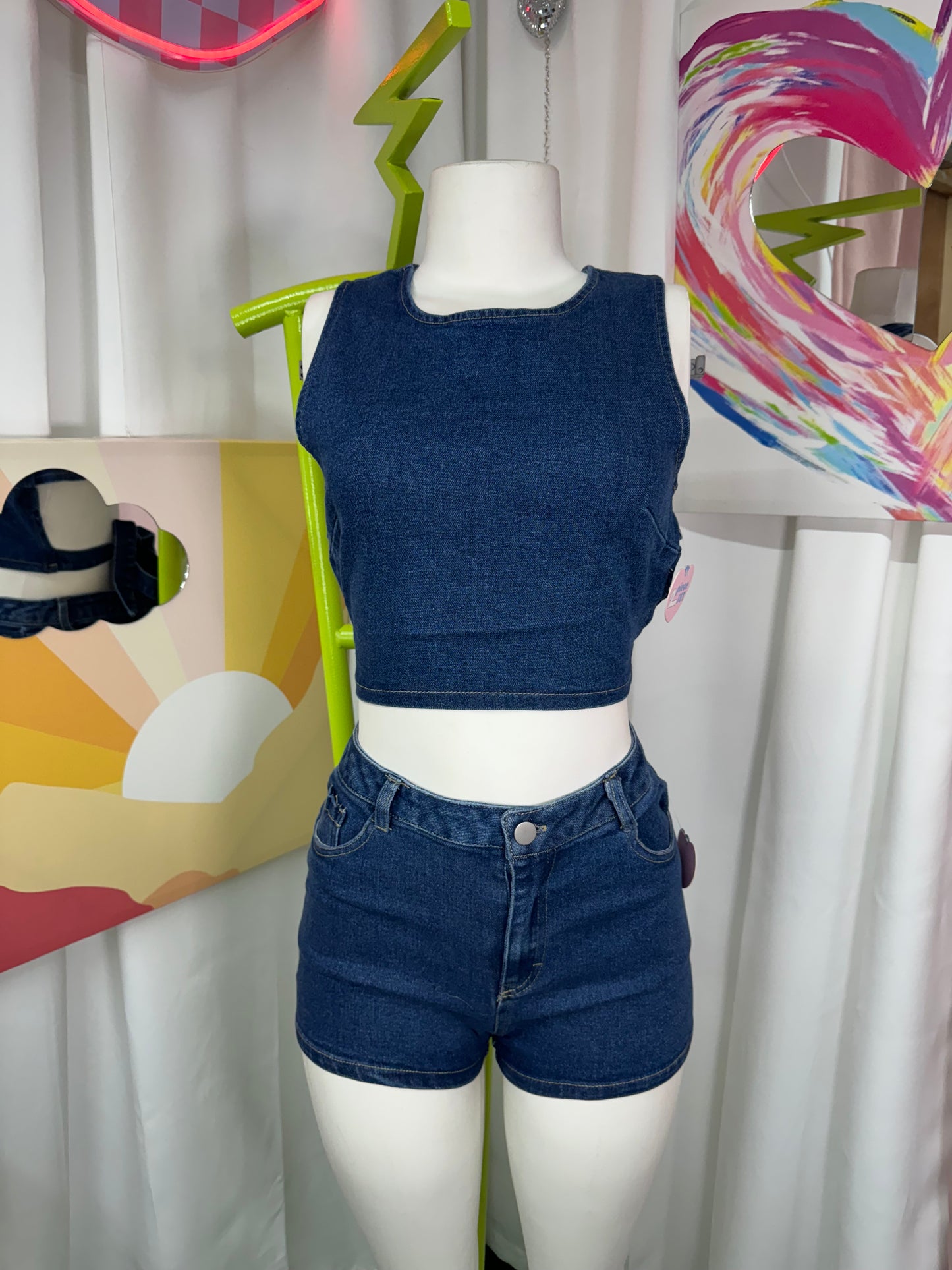 Set denim corto crop top