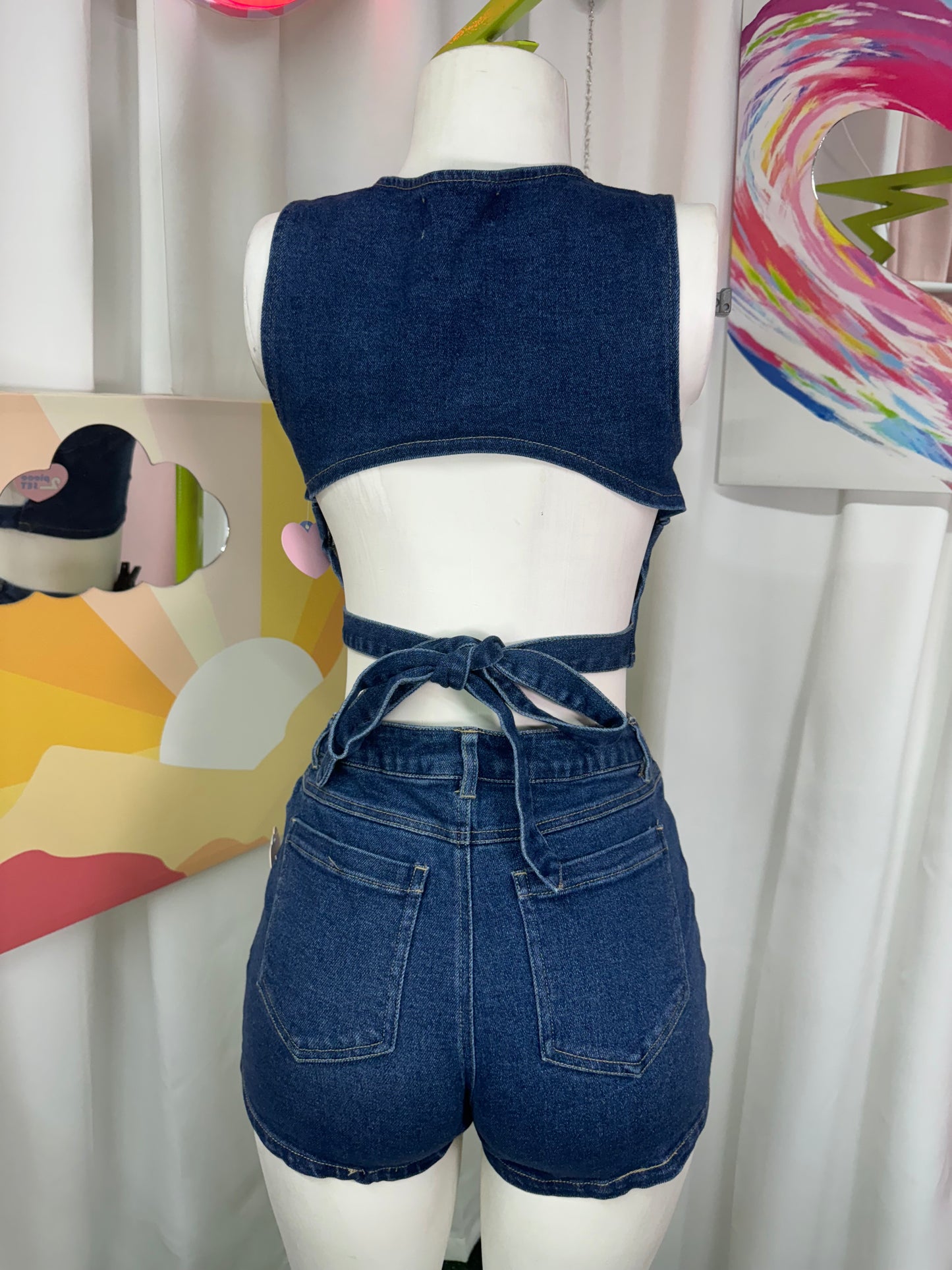 Set denim corto crop top