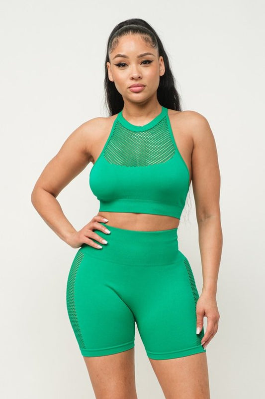 Set spandex mesh Bermuda verde/ negro