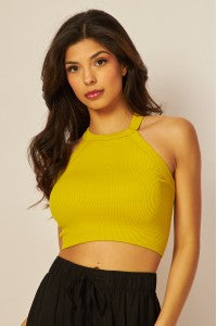 Crop top cuello nylon amarillo/naranja/negro/blanco