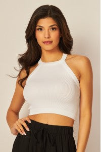 Crop top cuello nylon amarillo/naranja/negro/blanco