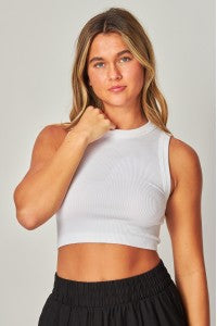 Crop top nylon negro/camel/blanco