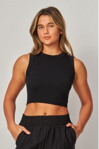 Crop top nylon negro/camel/blanco