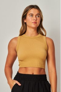 Crop top nylon negro/camel/blanco