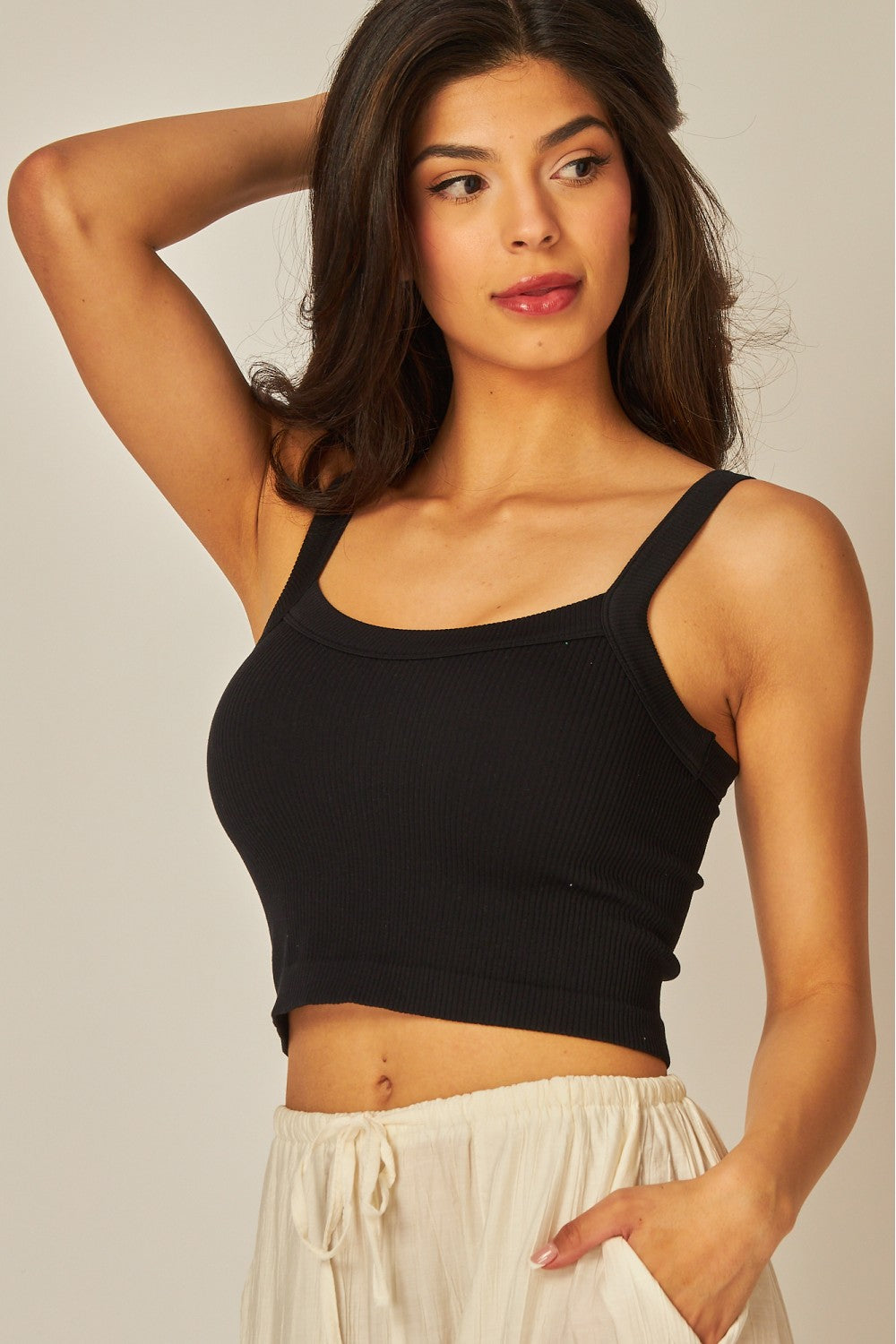 Crop top tiras spandex naranja/negro/gris