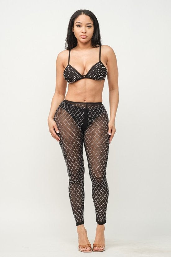 Set mesh 3 piezas rhinestones negro