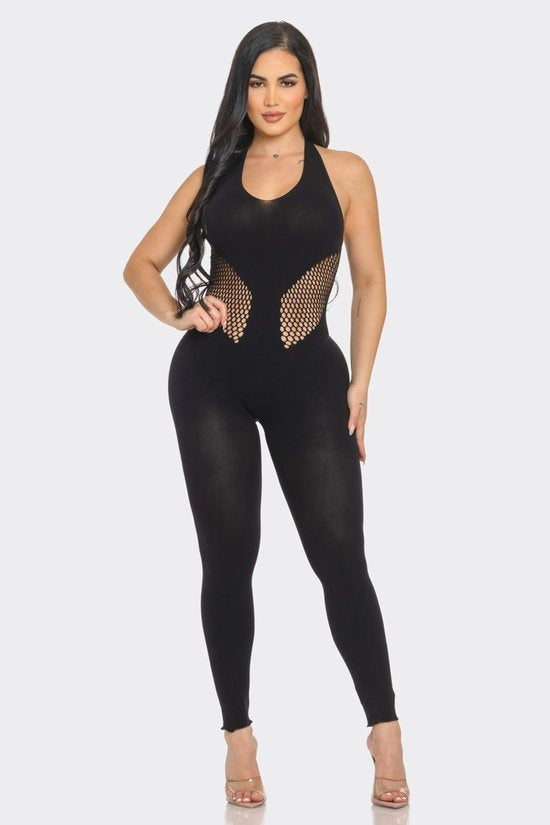 Enterizo spandex mesh negro one size