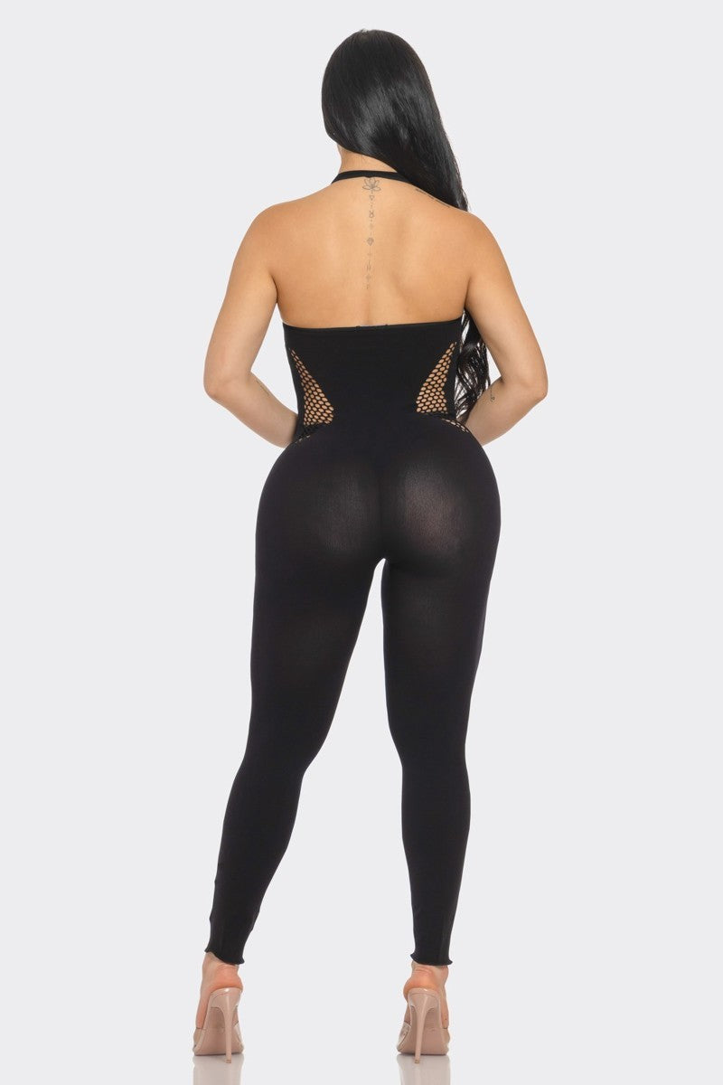 Enterizo spandex mesh negro one size