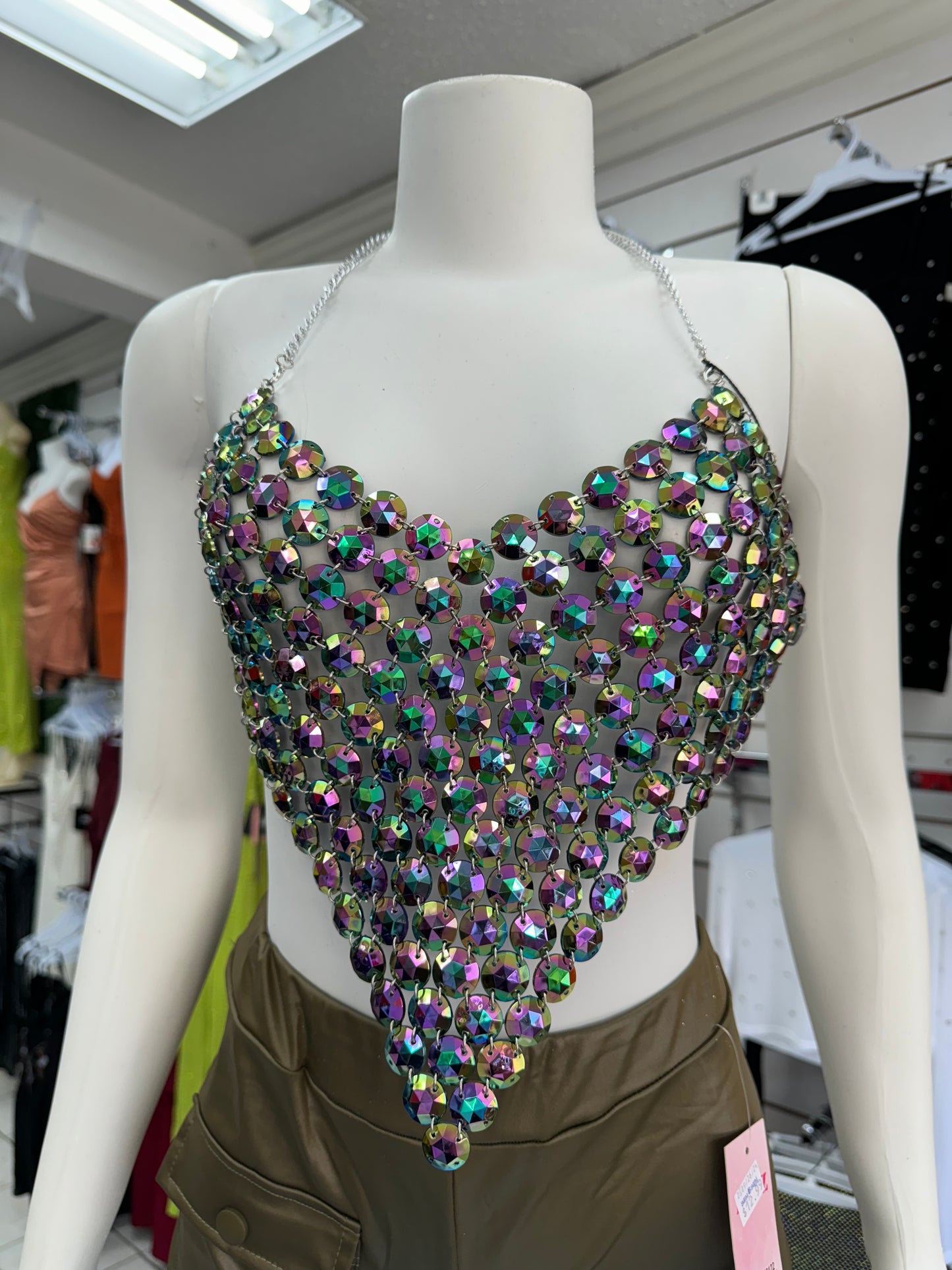 Crop top v mega rhinestones tornasol