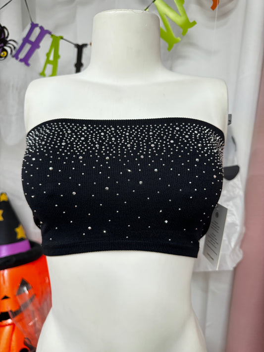 Crop top tubo rhinestones rosa/ negro/ blanco/ mocha