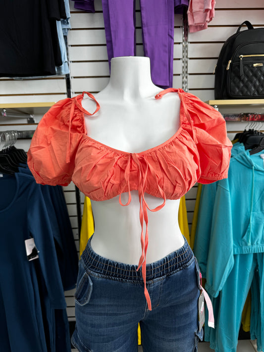 Crop top abultado lazos naranja