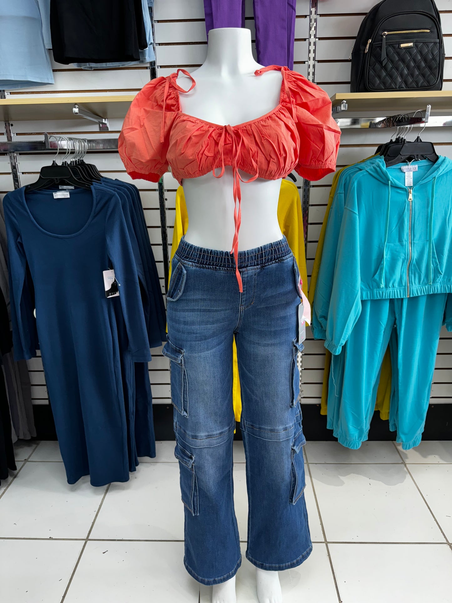 Crop top abultado lazos naranja