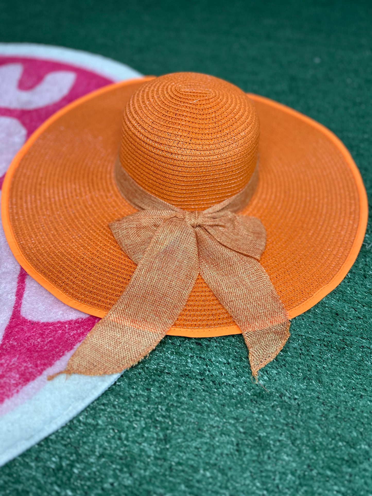 Sombrero de playa colores neon lazo naranja/ rosa/ azul/ amarillo