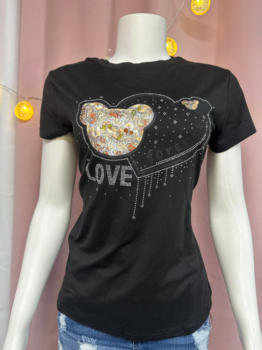 Camisa casual oso print love forever negro