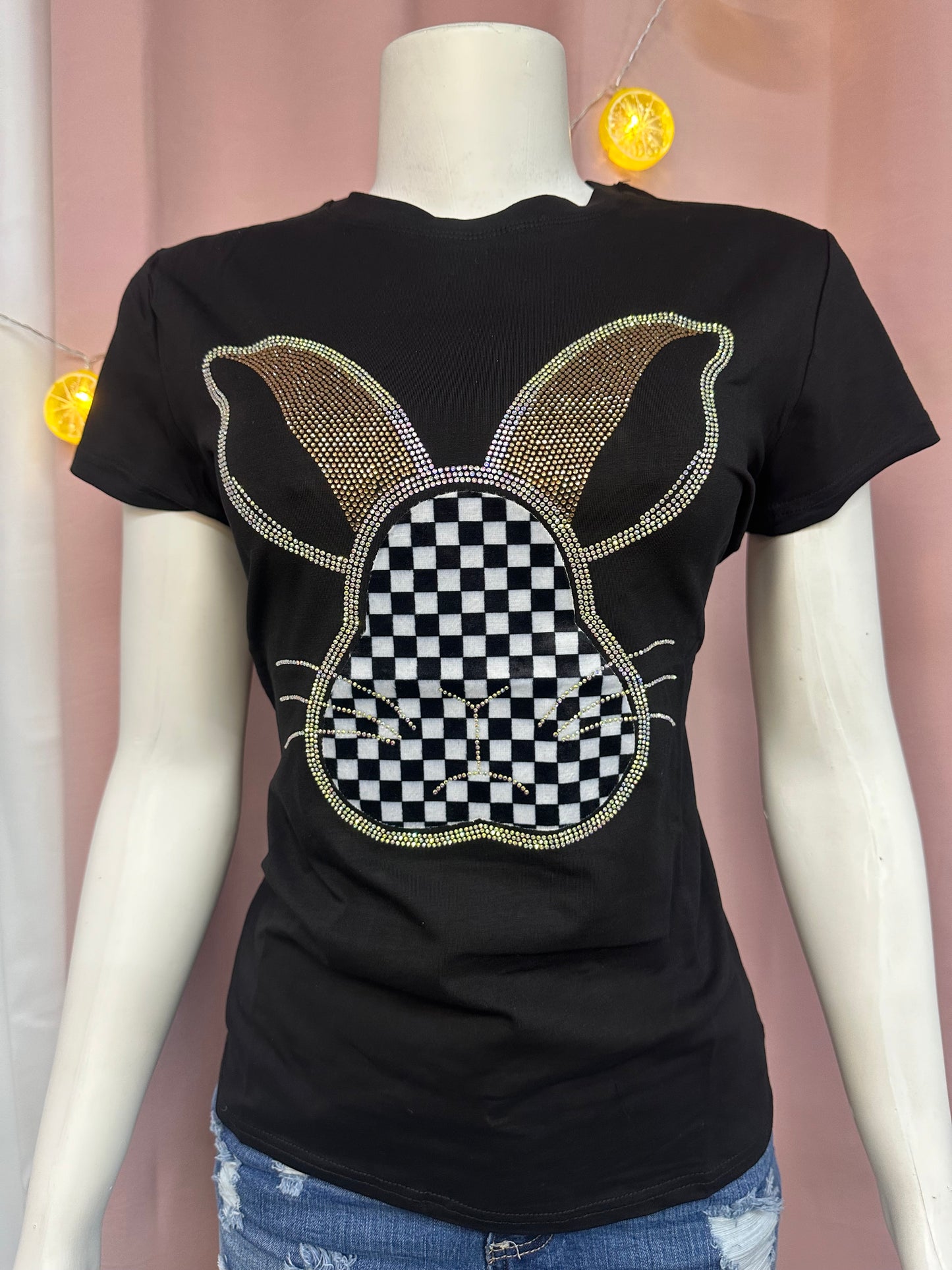 Camisa casual conejo checkers blanco/ negro