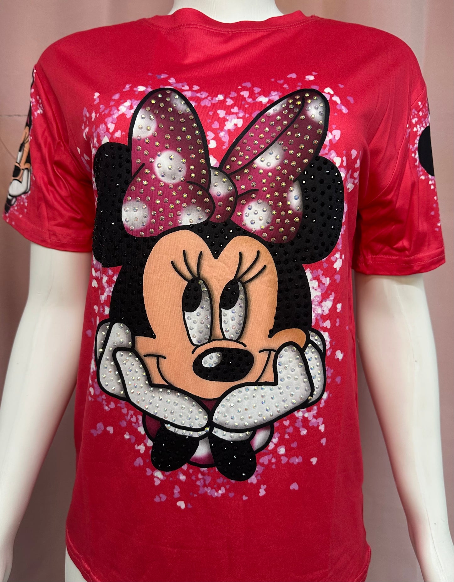 Camisa casual Minnie rosa rhinestones