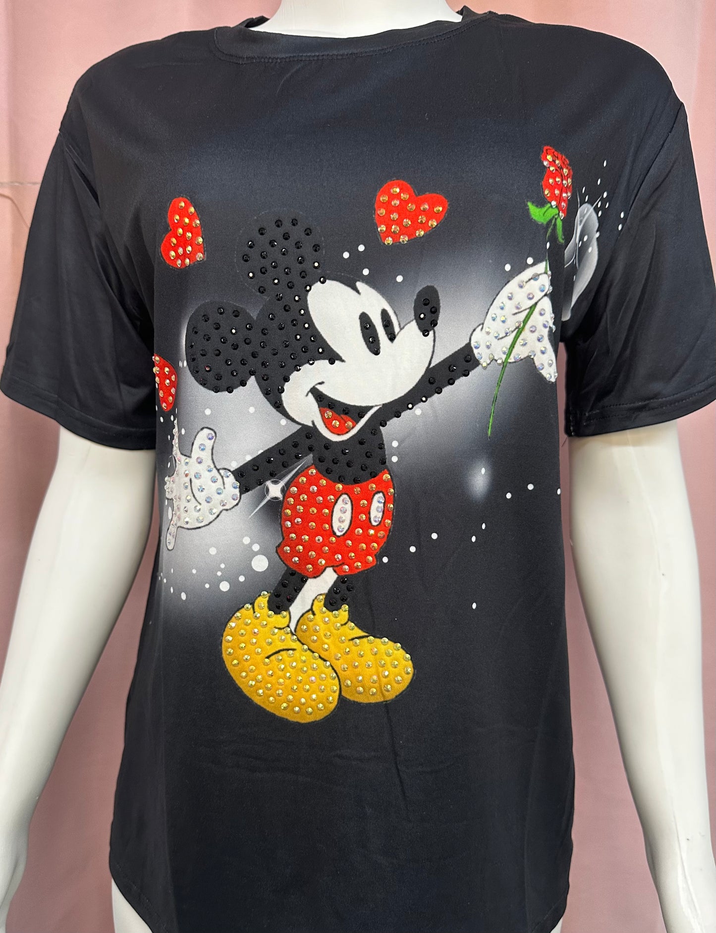 Camisa casual Mickey flor negro rhinestones