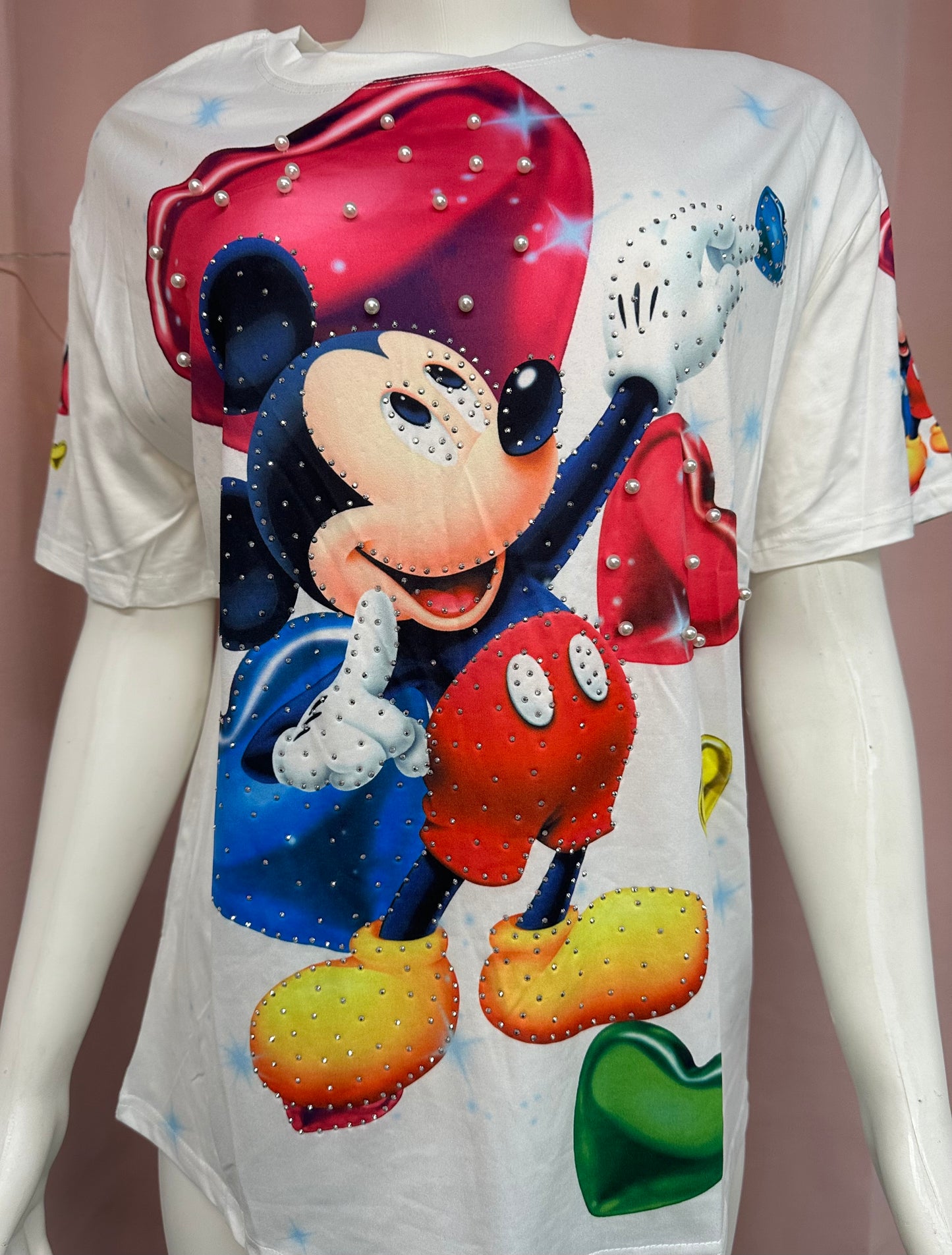 Camisa casual Mickey corazones blanca