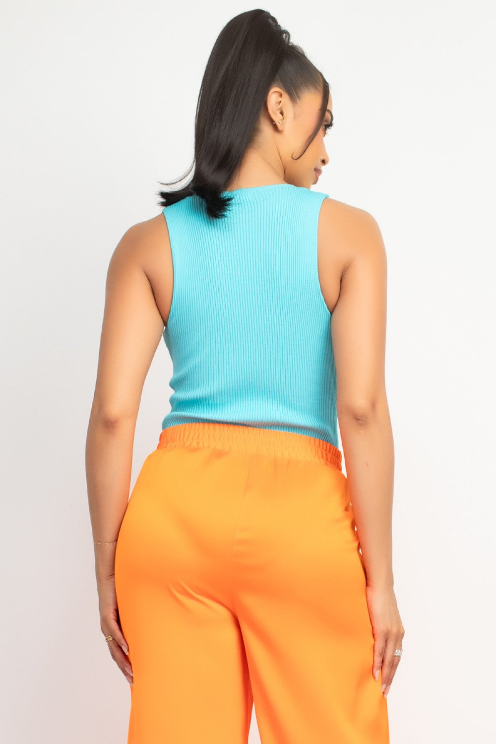 Bodyshirt escote cuadrado aqua/ naranja